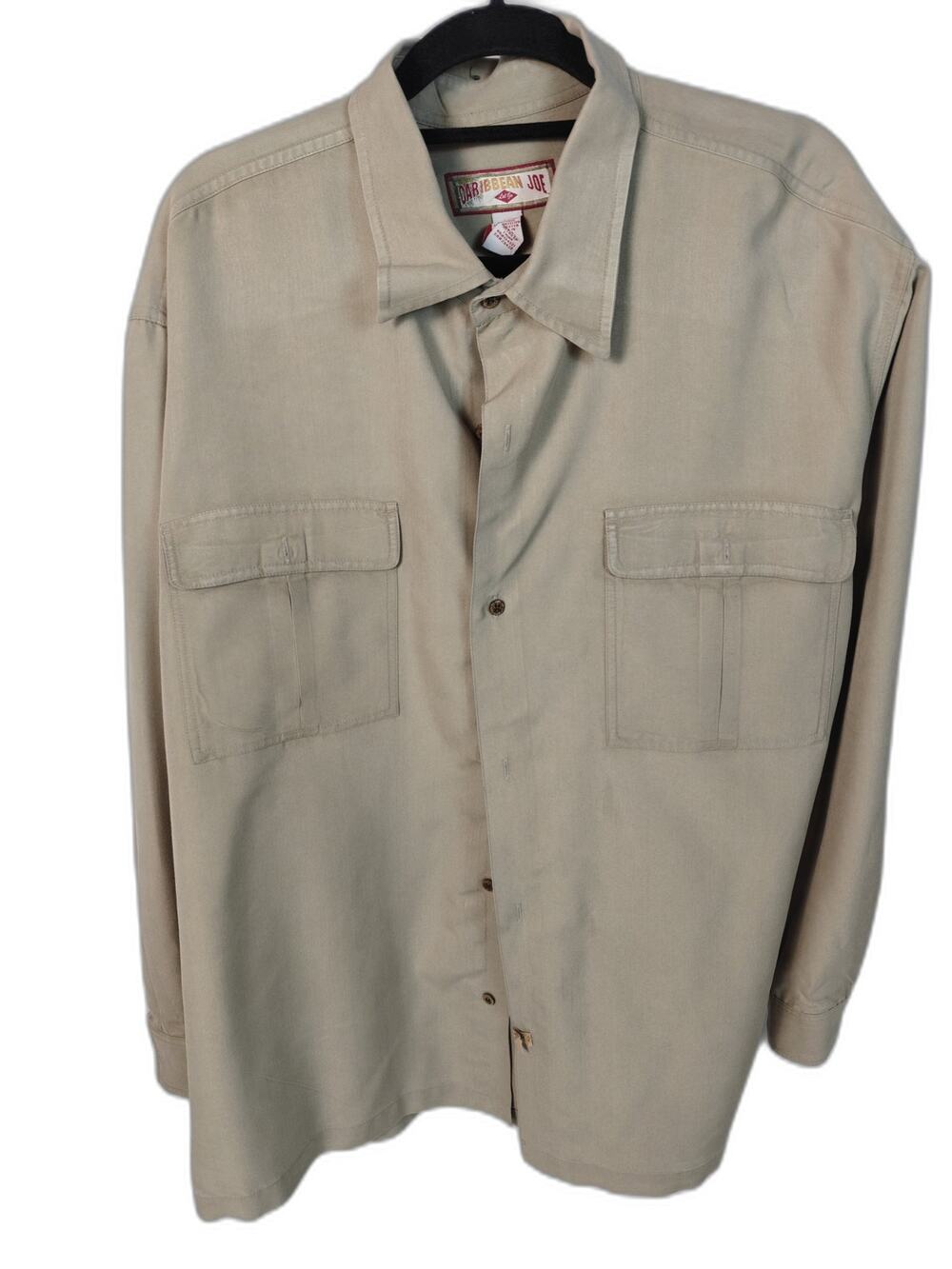 Caribbean Joe Lee Men's XXL Tan Button Front Shirt Rayon Blend Long Sleeve